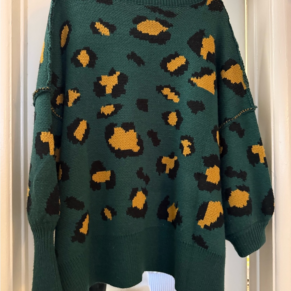Dressed in LALA Green Leopard Print Crewneck Sweater - Picture 2 of 5